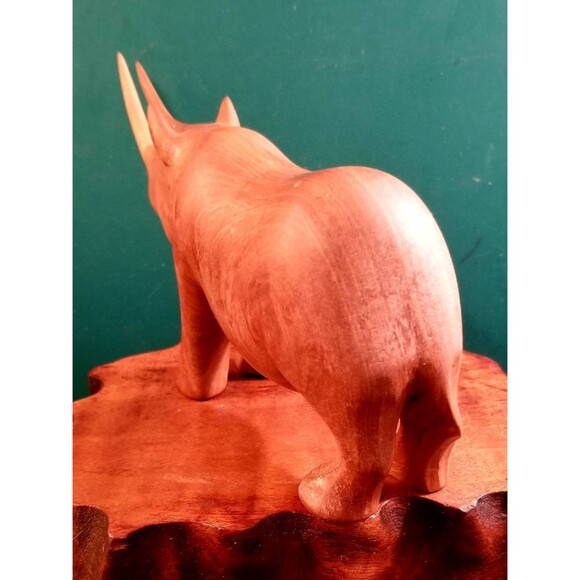 Vintage Rhino Rhinoceros Hand Carved Teak Wood Figurine African Kenya Safari - Picture 6 of 7